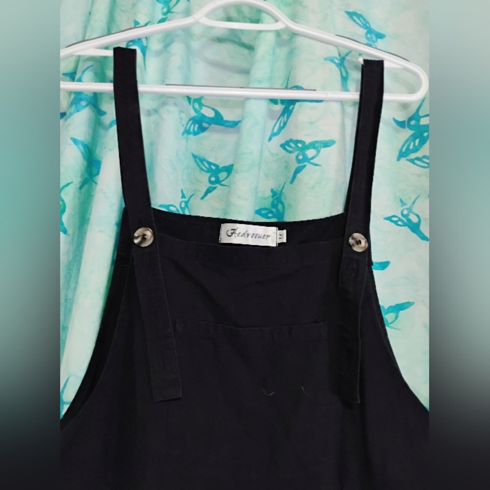 Linen Blend Black Overalls